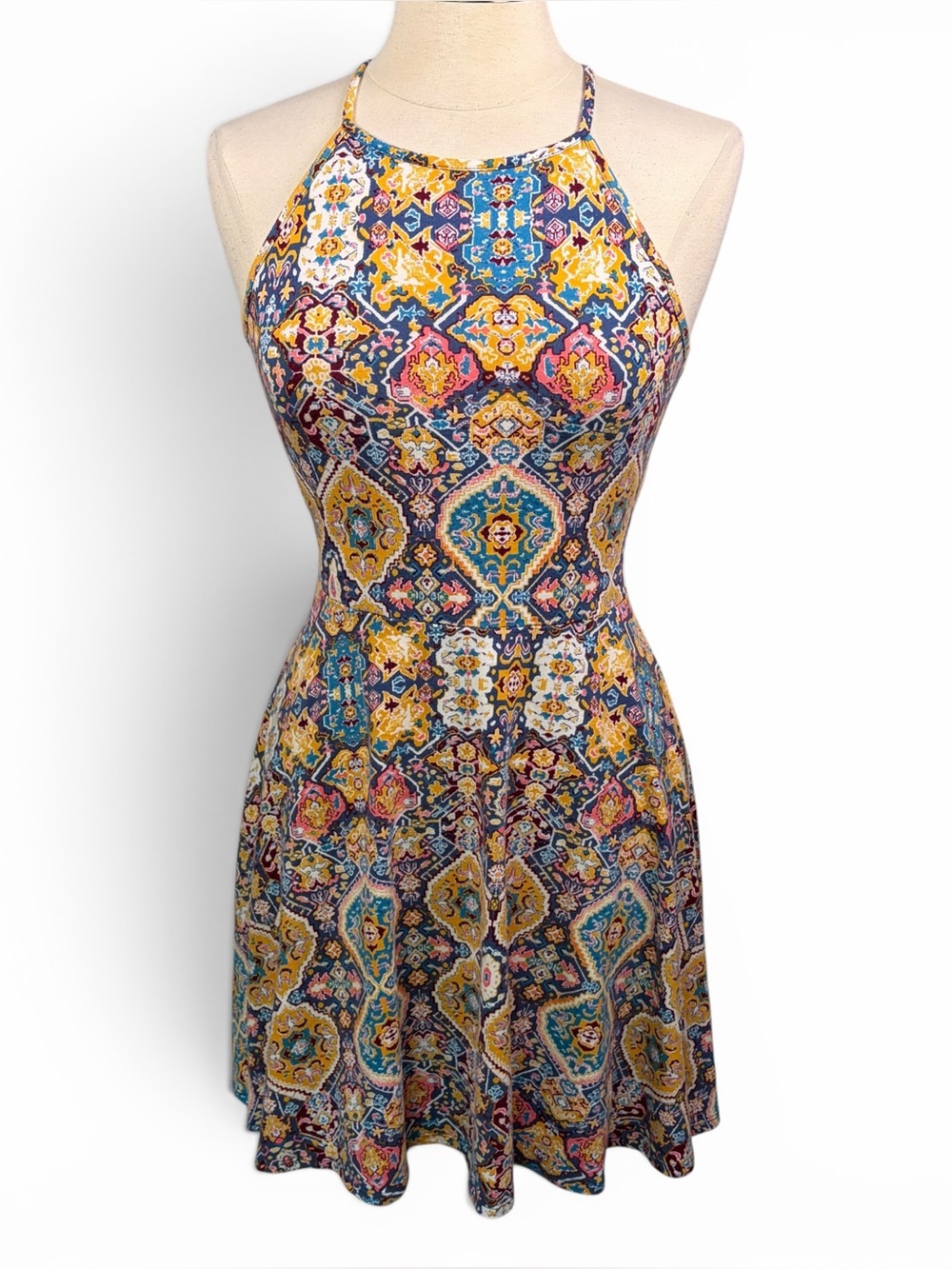 MOSSIMO SUPPLY CO Y2K Style Colorful Mosaic Fit & Flare Mini Dress, Medium